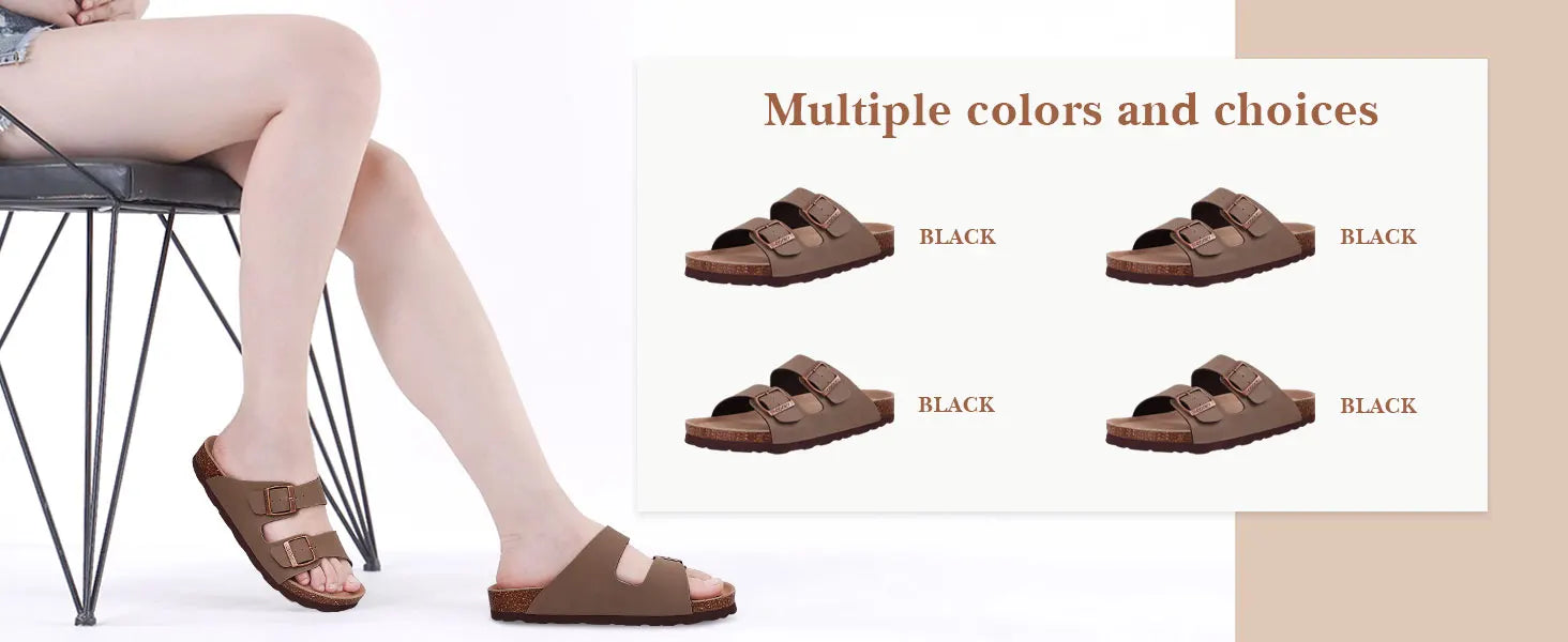 Bebealy Women's Cork Footbed Slide Men Sandal Summer Outdoor Sandals With Adjustable Buckle Beach Sandals Vacation Pool Sandals