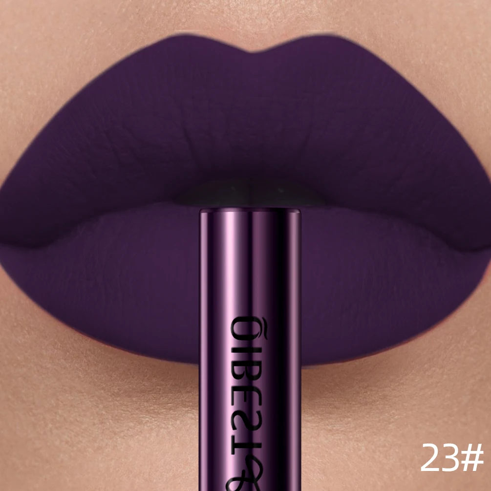 QIBEST Sexy Red Matte Lip Gloss Long Lasting Velvet Liquid Lipstick Lip Makeup Women Beauty Nonstick Cup Waterproof Lipgloss Hot