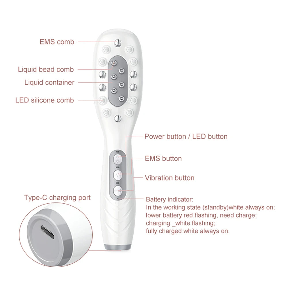 Electric Hair Growth Comb Oil Applicator Red Blue LED Vibration Head Massage Brush Comb EMS Stimulates Scalp Anti-Hair Loss