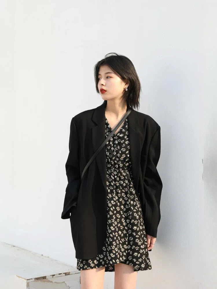CHIC VEN New Women Dresses Long Sleeved Retro V-neck Black Floral Female Dress Elastic Waisted Lace Up Spring Summer 2026