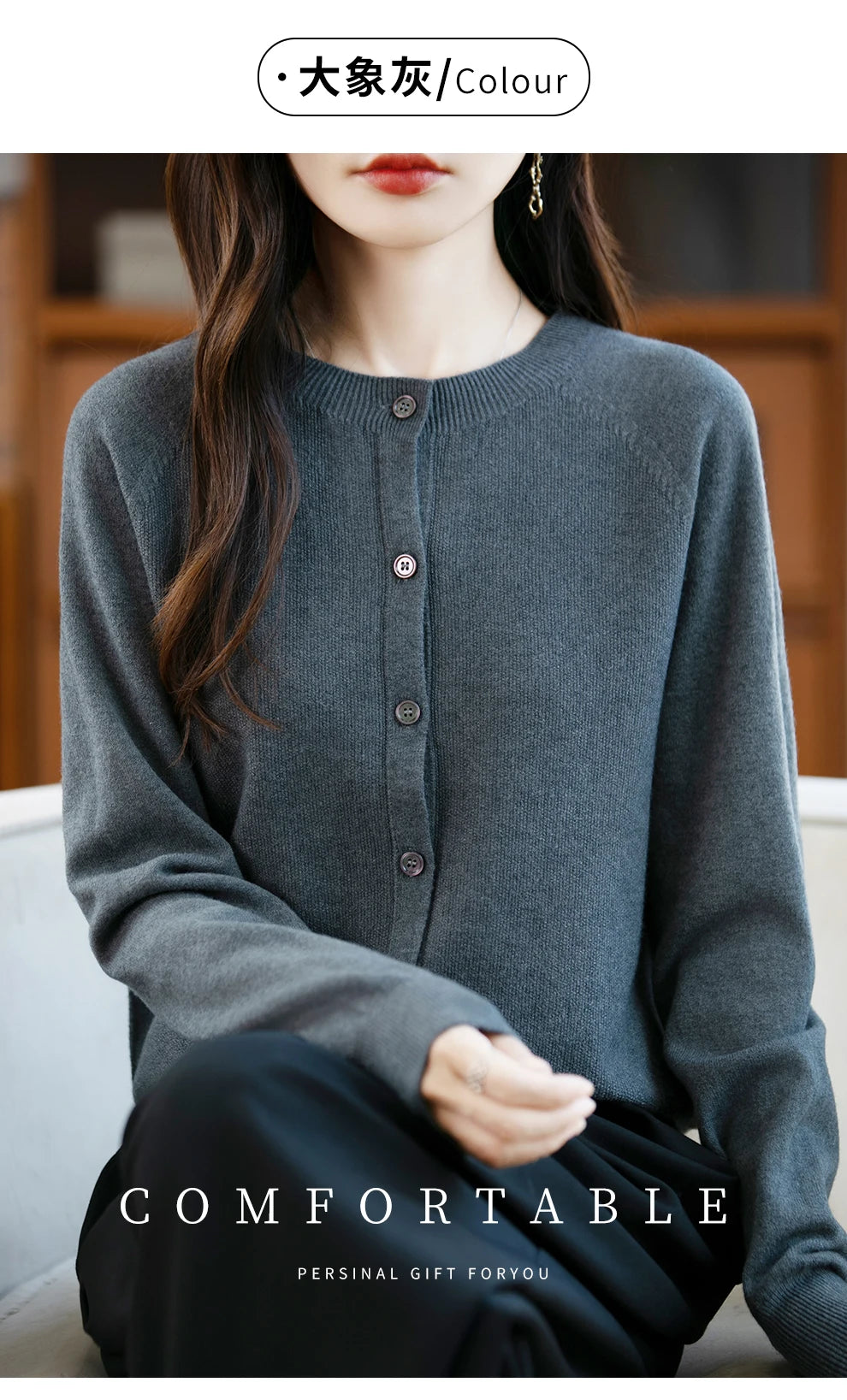Classic Merino Wool Woman Sweater Basic Female Autumn Winter Knitted Cardigan Elegant Ladies Cashmere Long Sleeve Clothing Tops