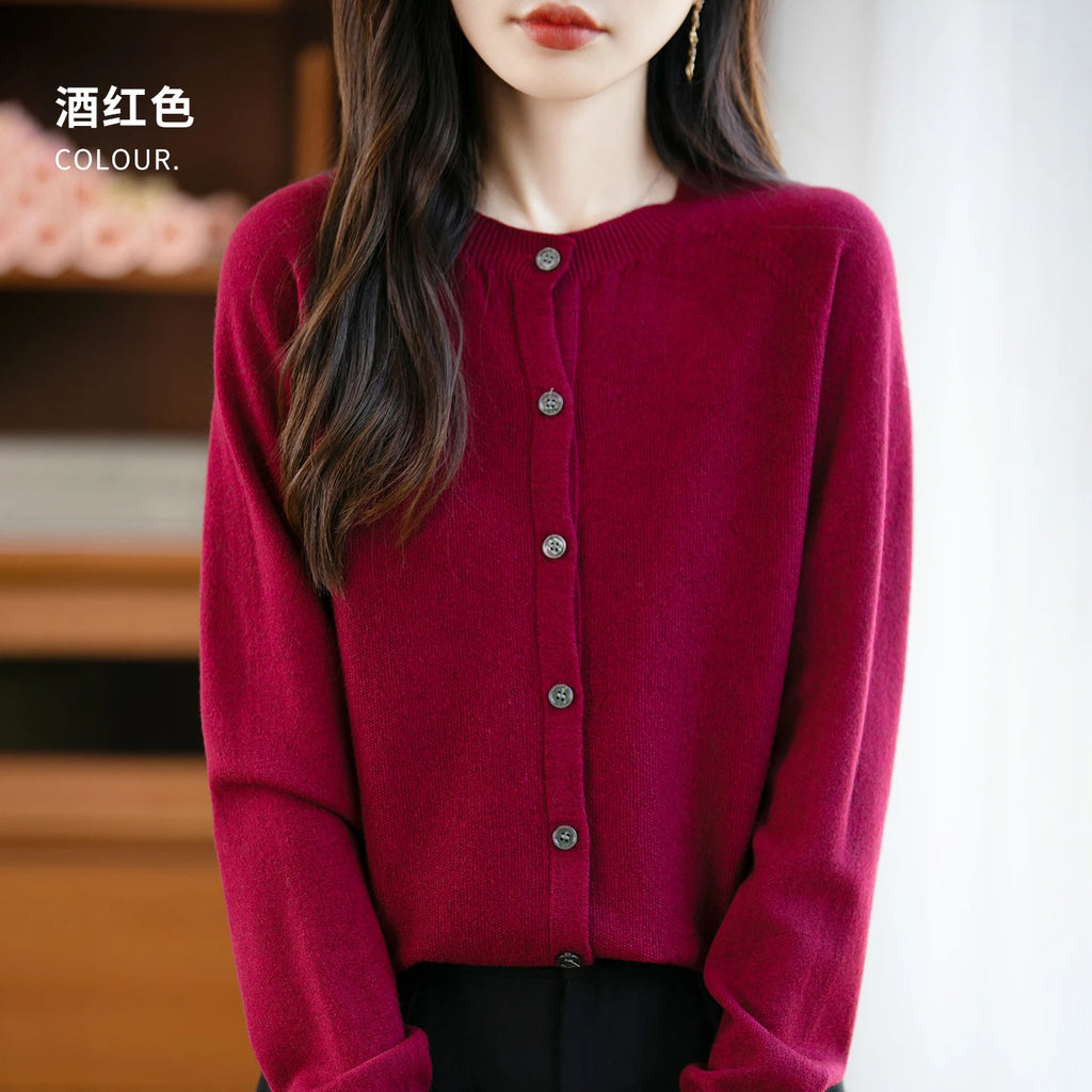 Classic Merino Wool Woman Sweater Basic Female Autumn Winter Knitted Cardigan Elegant Ladies Cashmere Long Sleeve Clothing Tops