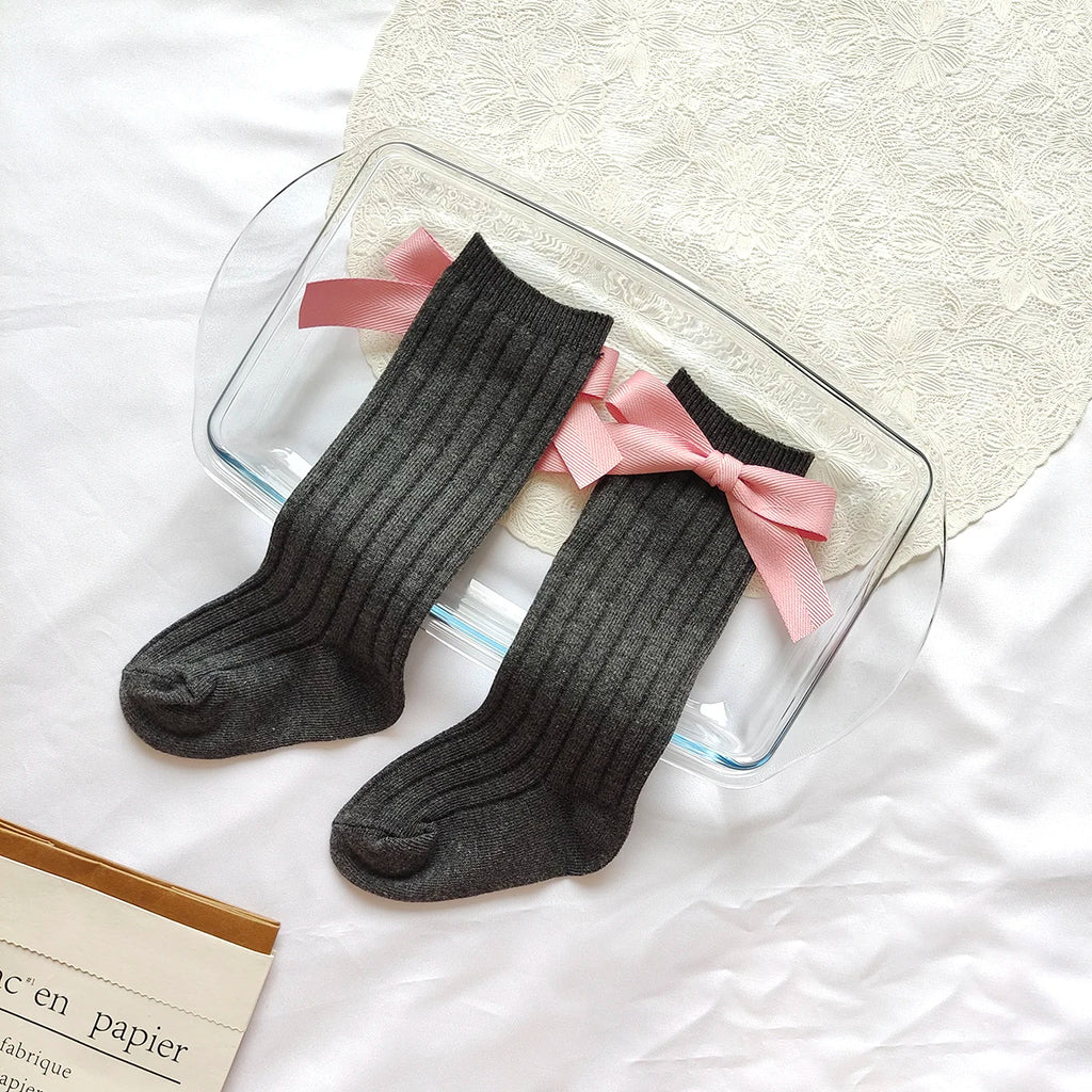 14 Colors Princess Girls Long Sock Big Bowknot Infant Baby Stockings Kids Cotton Sock Knee High Breathable Soft Children Socken