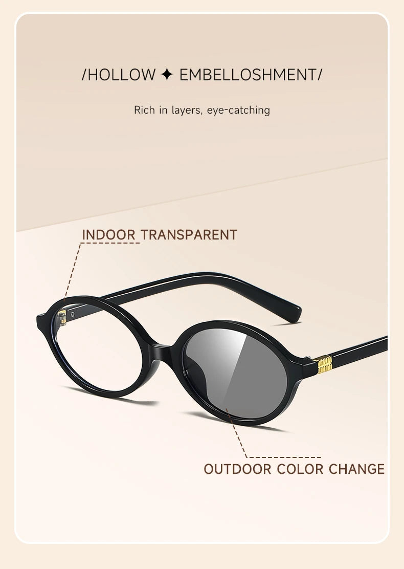 2025 BEAU FIVE New Women's Retro High-End Oval Frame Photochromic Glasses - Slimming and Suitable for Natural Looks F102