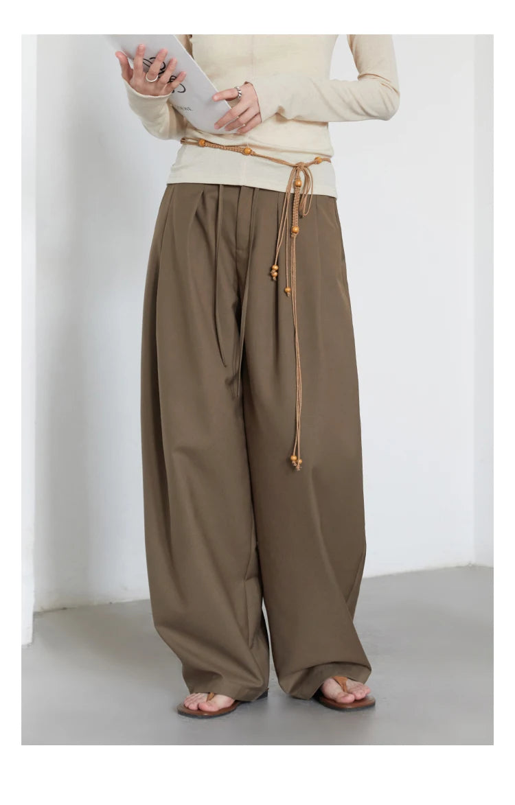 CHIC VEN Women Pants Solid Loose Casual Wide Leg Pant Drawstring Pleated Female Suit Trousers Office Ladies Sping Autumn 2025