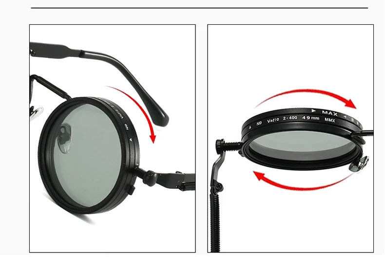 Polarized Round Sunglasses ND9 Adjustable Dimming Sun Glasses Steampunk Men Women Retro Punk Fishing Eyewear Outdoor With Case