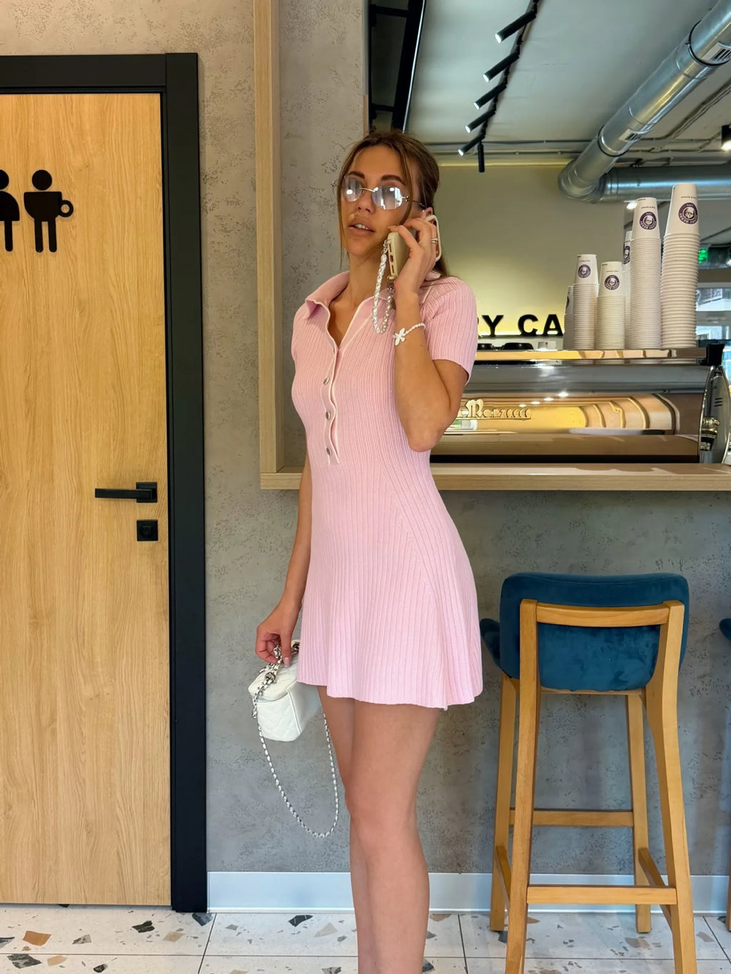 Ticketsx Women's Fashion Knit Dress Summer Lapel Contrast Button Ribbed Patchwork Slim Dress Elegant New Commute Street Vestidos