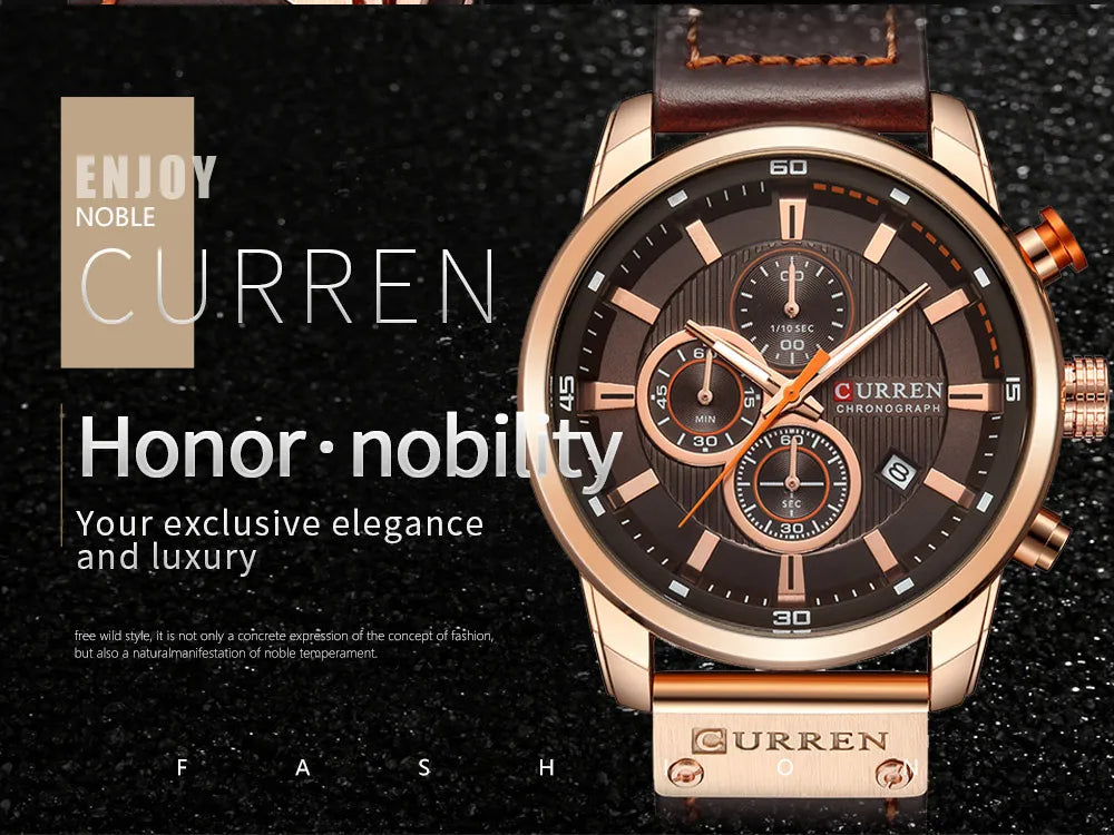 CURREN 8291 Mens Quartz Chronograph Watch Casual Leather Military Sport Fashion Gentleman Wristwatch