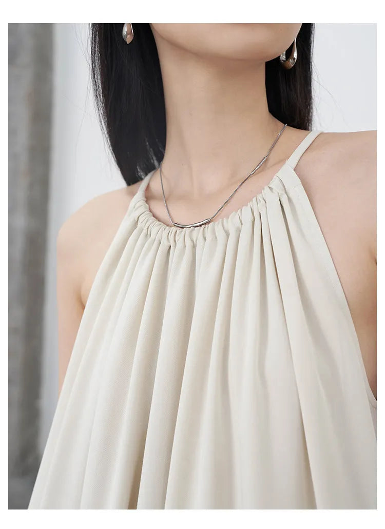 CHIC VEN Women Halter Dress A Line Solid Loose Casual Lace Up Black Sleeveless Holiday Female Long Dress Pullover Summer 2026