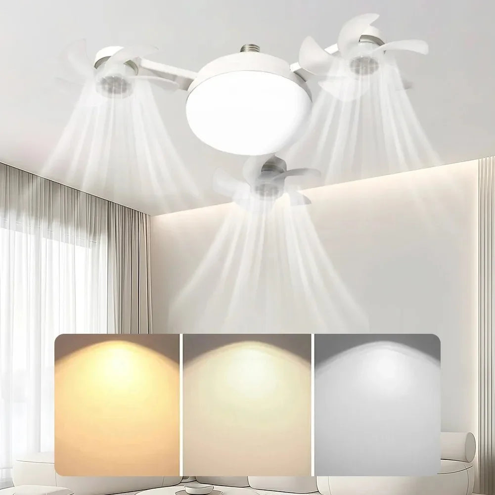 Drone Design Silent Ceiling Fan Light E27 Base Remote Controlled Dimmable 3 Color LED Ceiling Fanlight for Living Room Bedroom