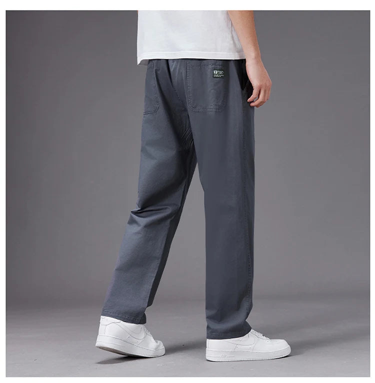 Big Size Casual Pants Men Elastic Waist Straight Leg Fit Summer Trousers Male Loose Cotton Work Wear Plus Large 6XL Khaki Light