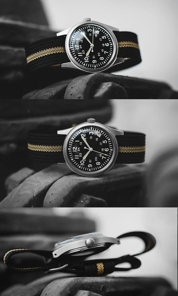 2025 New RDUNAE RA03 34.5mm Military Men Vintage Quartz Watch G10 Miyota 2035 Watches K1 Mineral Glass Stainless Steel Wristwatc