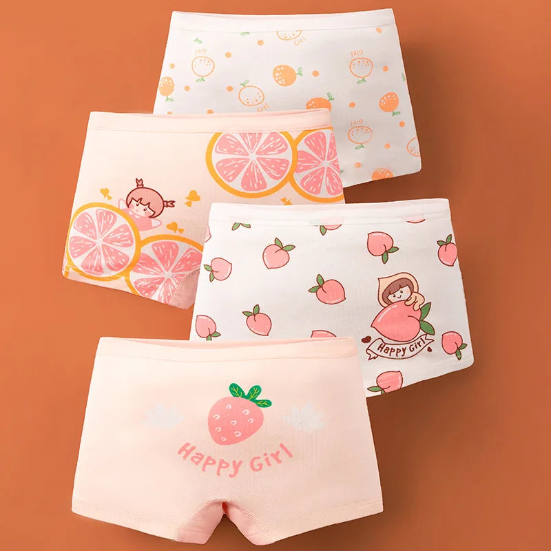3-8 Years Old Kid's Boxer Underwear 100% Cotton Baby's Class A 100% Cotton Yound Children's Girls' Brief 4 Pcs a Lot