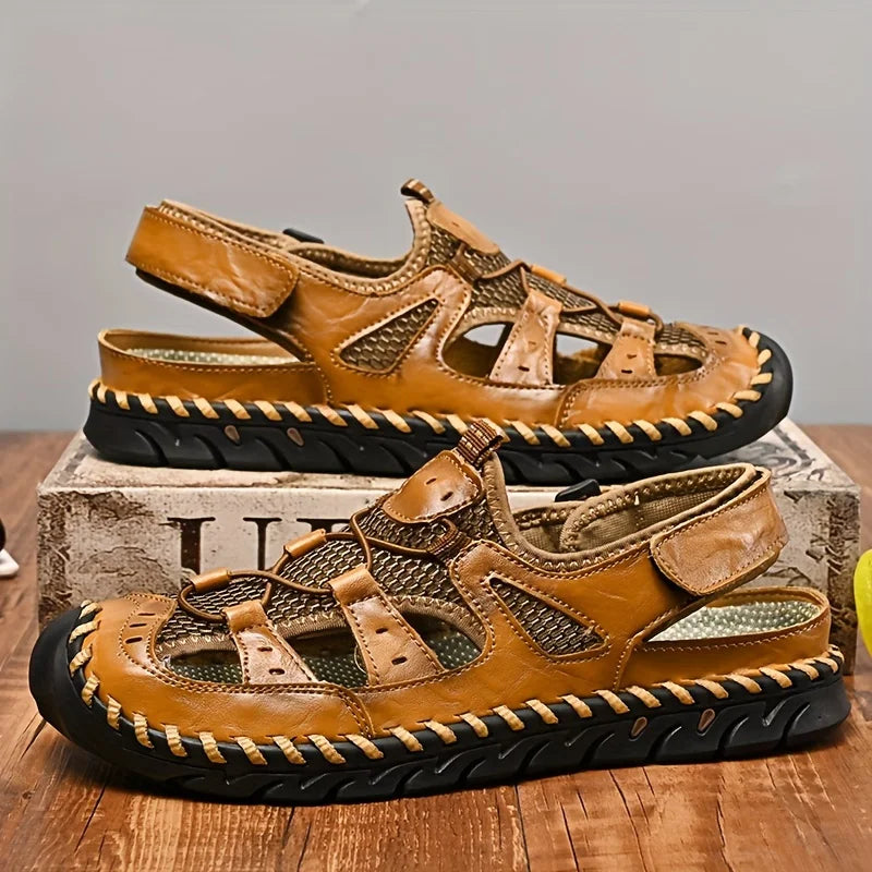 Men's Sandals, Durable Handmade Stitching Close Toe Non Slip Shoes For Indoor Outdoor Beach