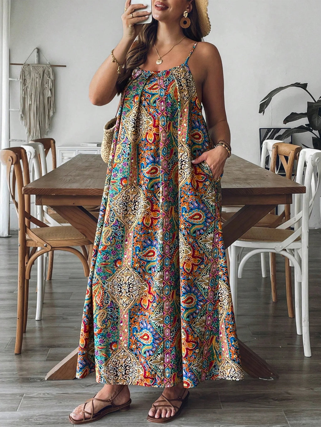 Plus Size Floral Paisley Maxi Dress Flowy Beachy Boho Vacation Gown Summer Dress