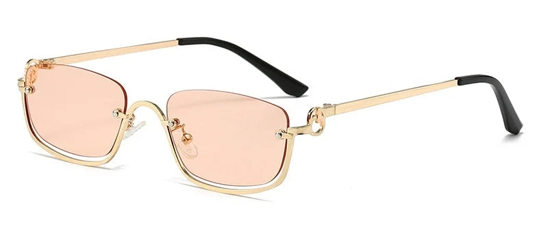 Half Frame Square Sunglasses for women Luxury Brand Small Metal Retro Rectangle Black Sun Glasses Woman Fashion Eyewear