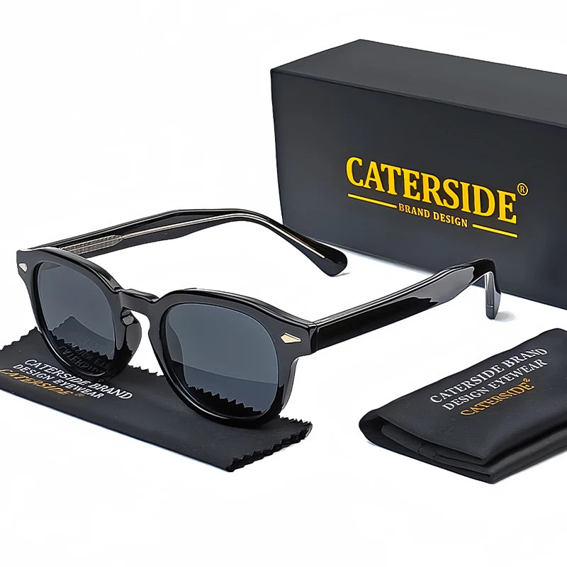 CATERSIDE Retro Small Circular Sunglasses Men Punk Propionic Luxury Brand Design Sun Glasses Women Business Party Eyewear UV400