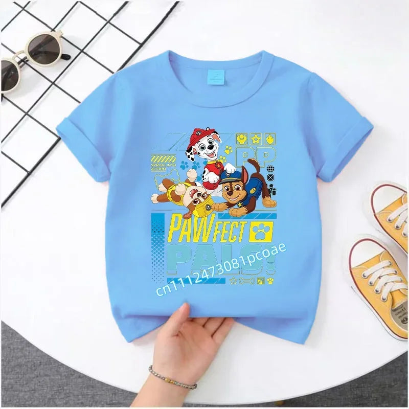 PAW Patrol Summer Short-Sleeved 1-12 Years Old Children's Pure Cotton T-Shirt Boys' Sports Shirt Girls' Casual Top Cartoon Print