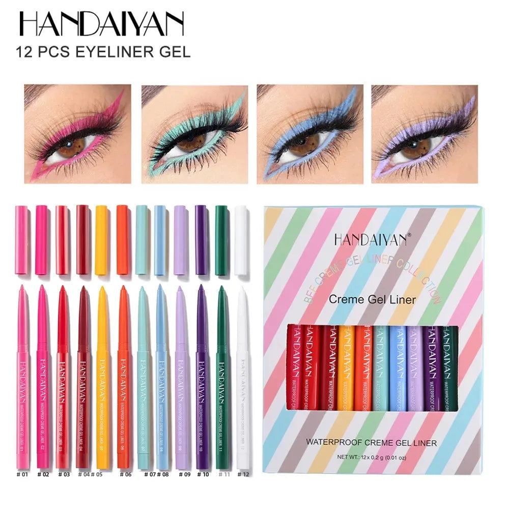 Waterproof Creamy Eyeliner Pencil Set Long Lasting Smooth Gel Professional Eye Makeup Vibrant Colors Kit