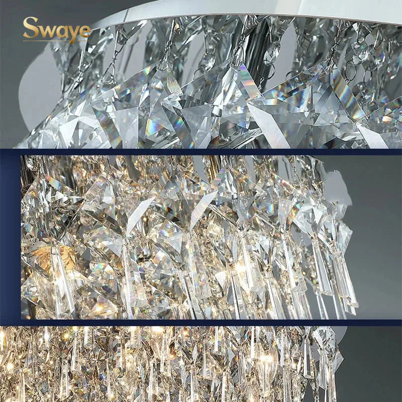 Modern Minimalist LED K9 Crystal Chandelier Ceiling Pendant Suspend Lights Home Decoration Lamp Dining Room Living Villa Bedroom