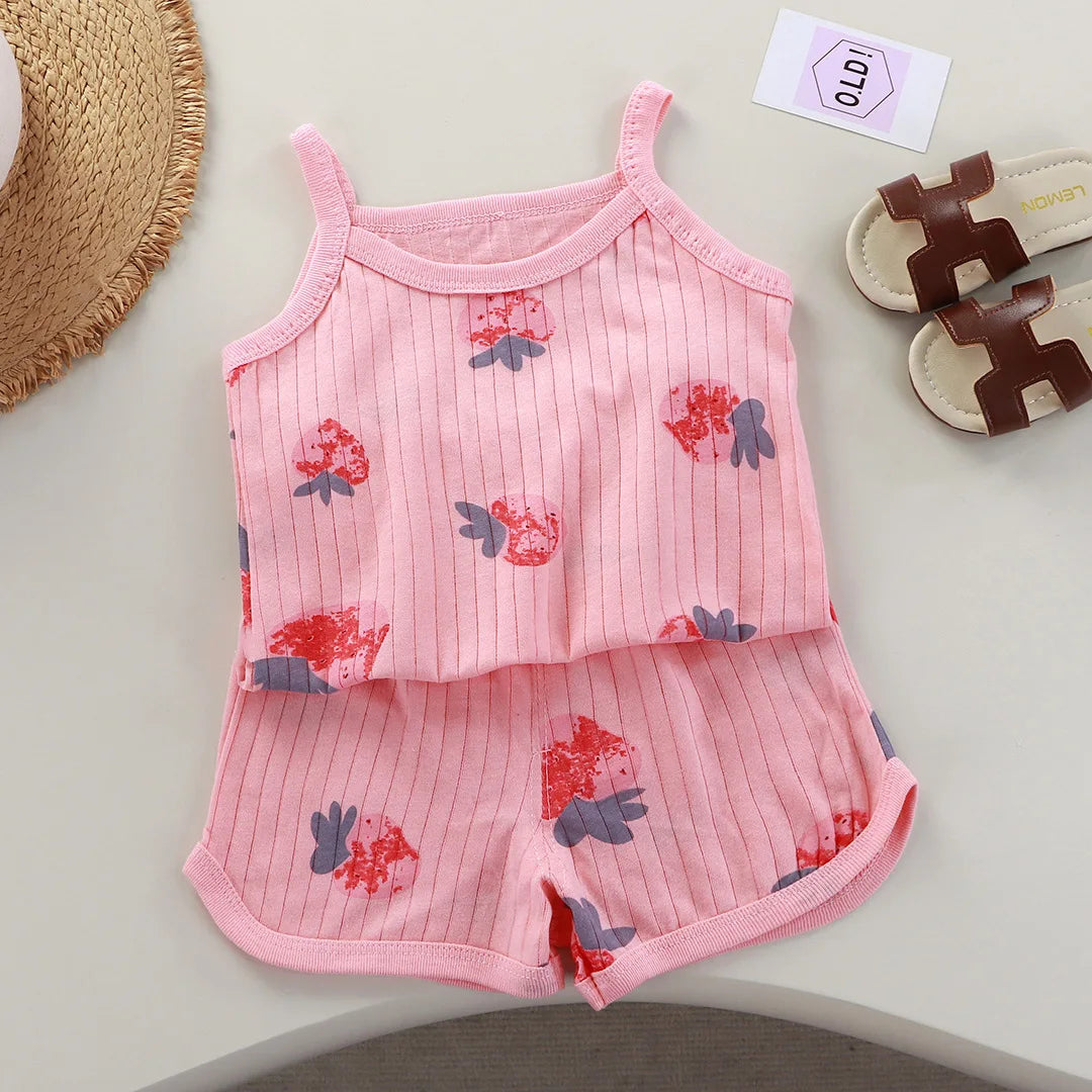 Girls Summer Clothes Sets 2025 Summer New Baby Sleeveless Tops + Shorts 2 Pieces Suit Girls Clothing Set Kids Cotton Clothes