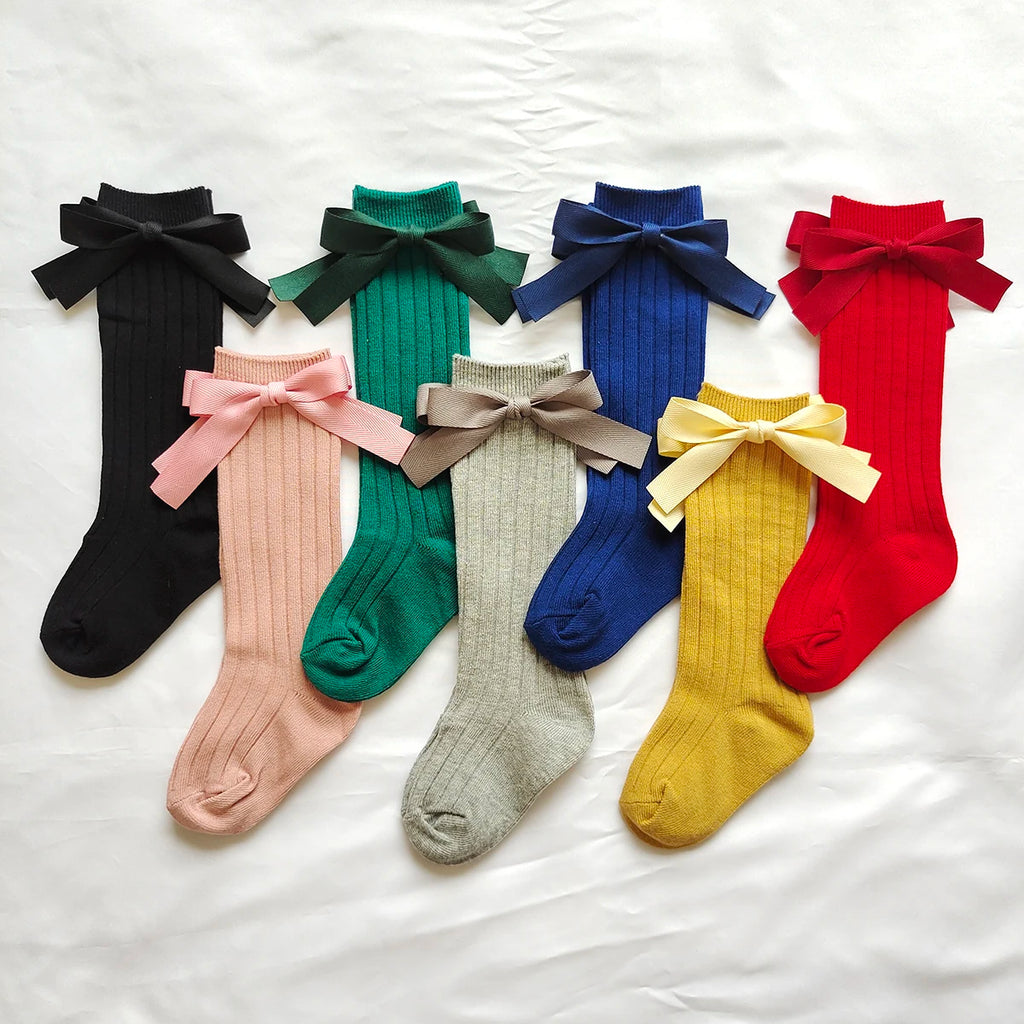 14 Colors Princess Girls Long Sock Big Bowknot Infant Baby Stockings Kids Cotton Sock Knee High Breathable Soft Children Socken