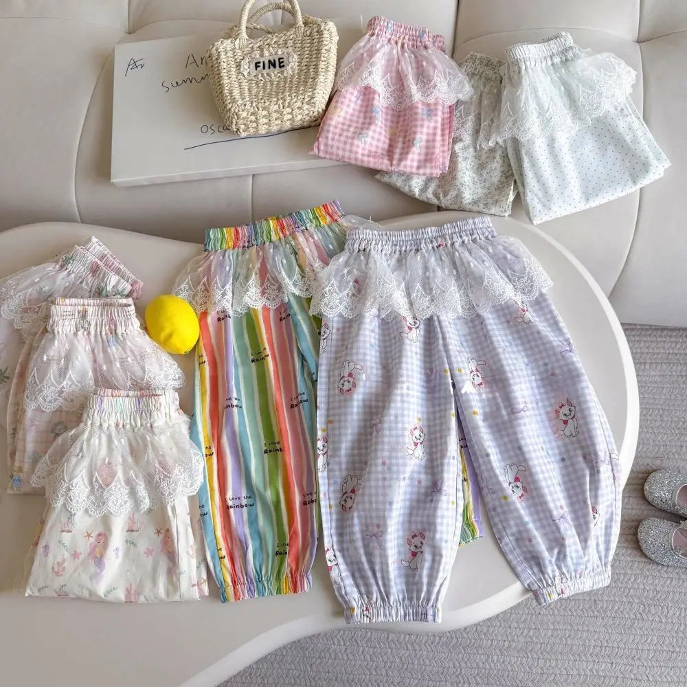 Korean Version New 2026 Summer  Children's and Girl's Clothing 2-7 Years Old  Fashion Versatile Lace Pants
