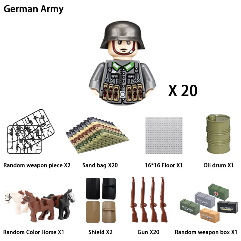 WWII Infantry Military Soldier War National Army Mini Gun Weapon Models Building Blocks Building Blocks Toys for Kids