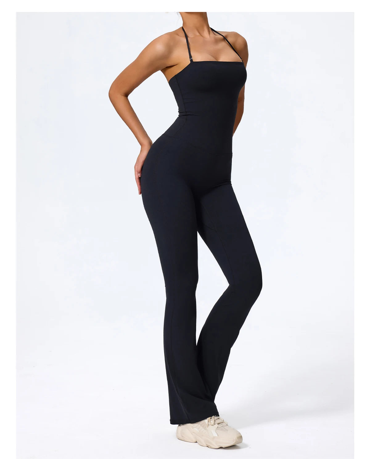 New Summer Women Sleeveless Yoga Jumpsuit Female Gym Flared Overalls Neck-hanging Backless Sportswear Sport Outfit For Woman