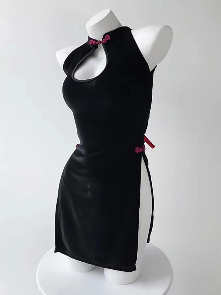 New Year Bar DS Performance Costume Sexy Gogo Leader Outfit Retro Red Black Splittytying Flag Robe Women's Stage Costume
