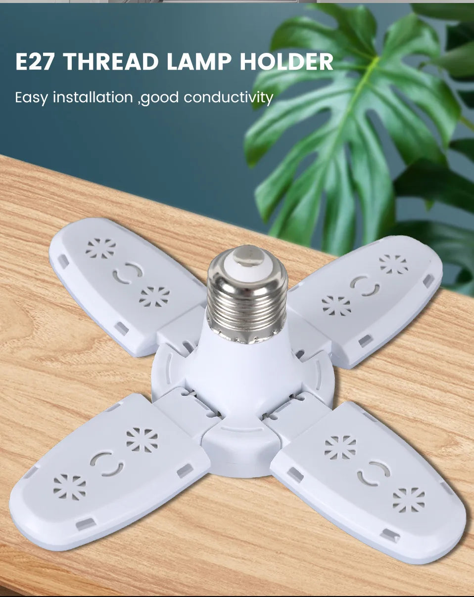 E27 Fan Shape Foldable LED Bulb AC220V/110V Deformation for Home Ceiling Light Warehouse and Garage White Light6500K Bulb