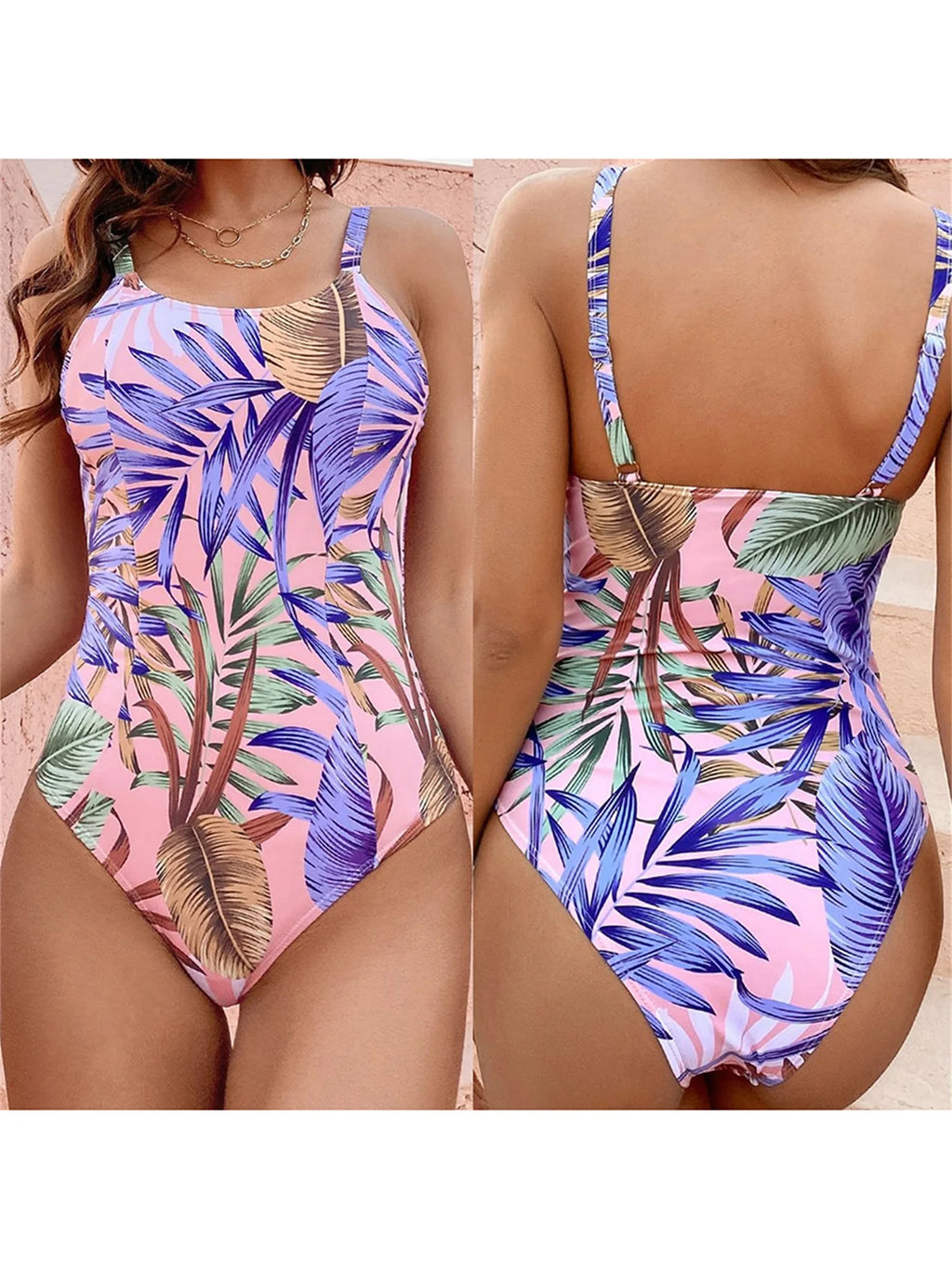 Women s Tropical Print Sleeveless Romper Swimsuit with Cutout Detail and Adjustable Straps for Summer Beach Vacation