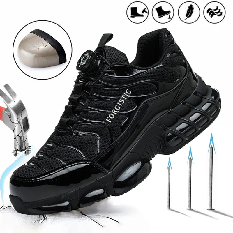 Men's Rotary Button Safety Shoes Anti-Impact Anti-Piercing Indestructible Work Shoes Fashionable Comfortable Safety Sneakers for