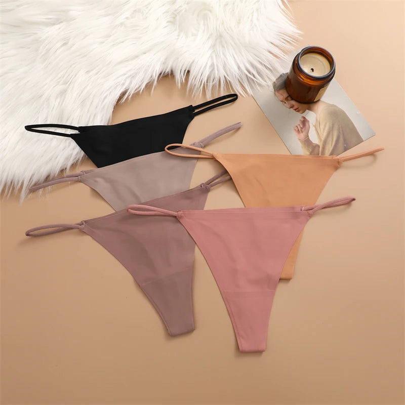5PCS Seamless Underpants Women Ice Silk Thongs Sexy Low Waist Bikini T-back Female Solid Color Traceless G-String Panties XS-XL