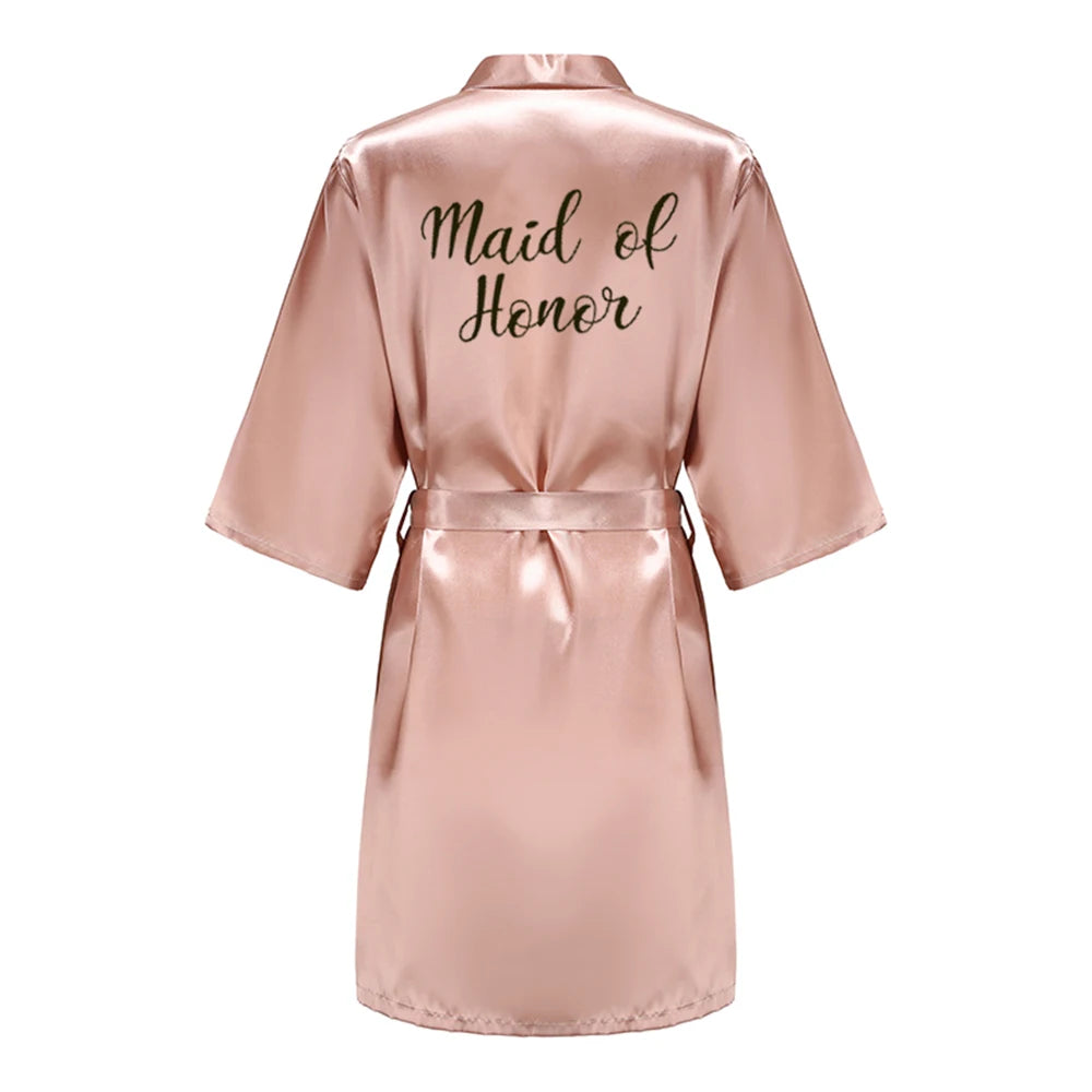 Bride Bridesmaid Wedding Robe Kimono Bathrobe Gown Nightgown Casual Satin Short Women Sexy Nightwear Sleepwear YS1666
