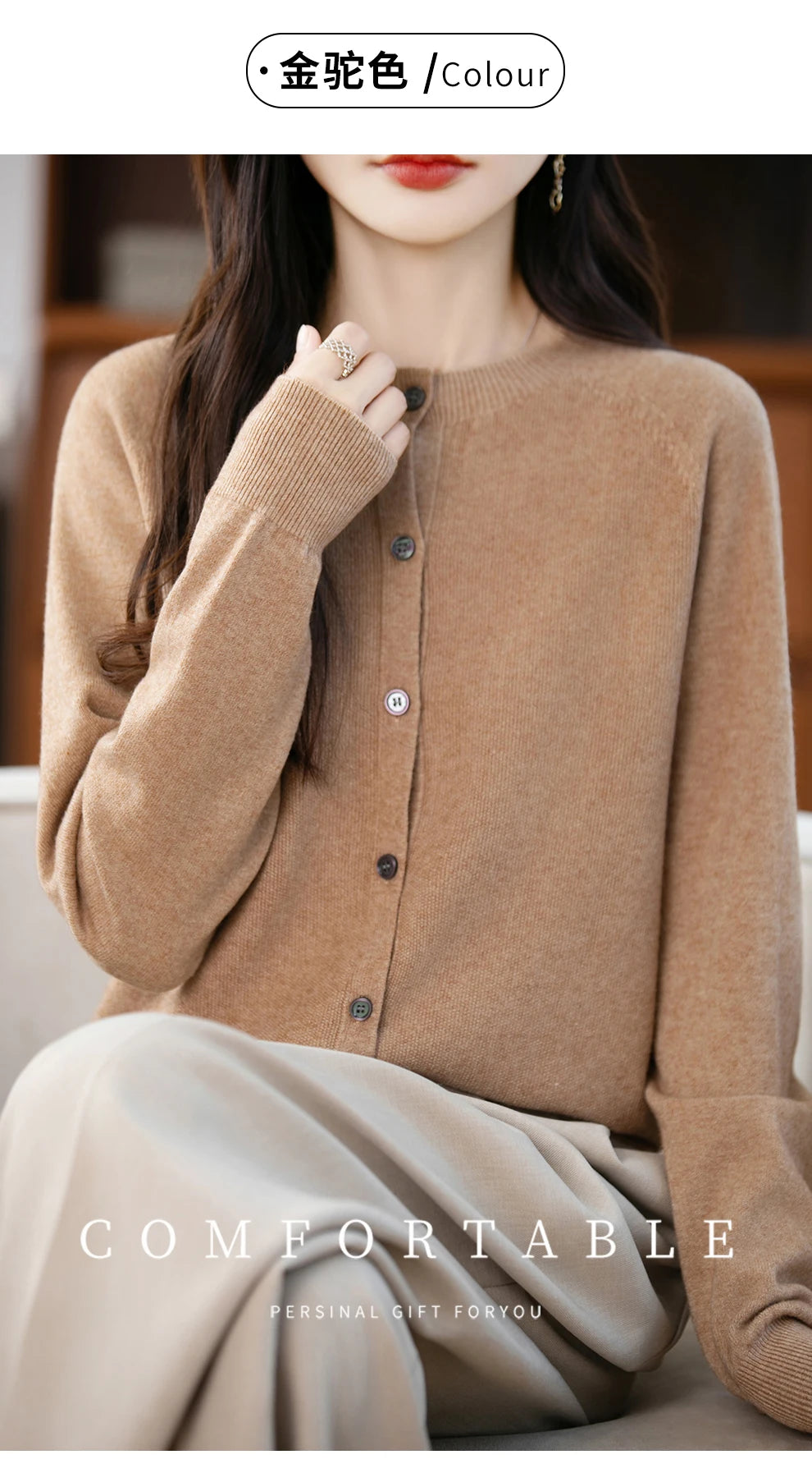 Classic Merino Wool Woman Sweater Basic Female Autumn Winter Knitted Cardigan Elegant Ladies Cashmere Long Sleeve Clothing Tops