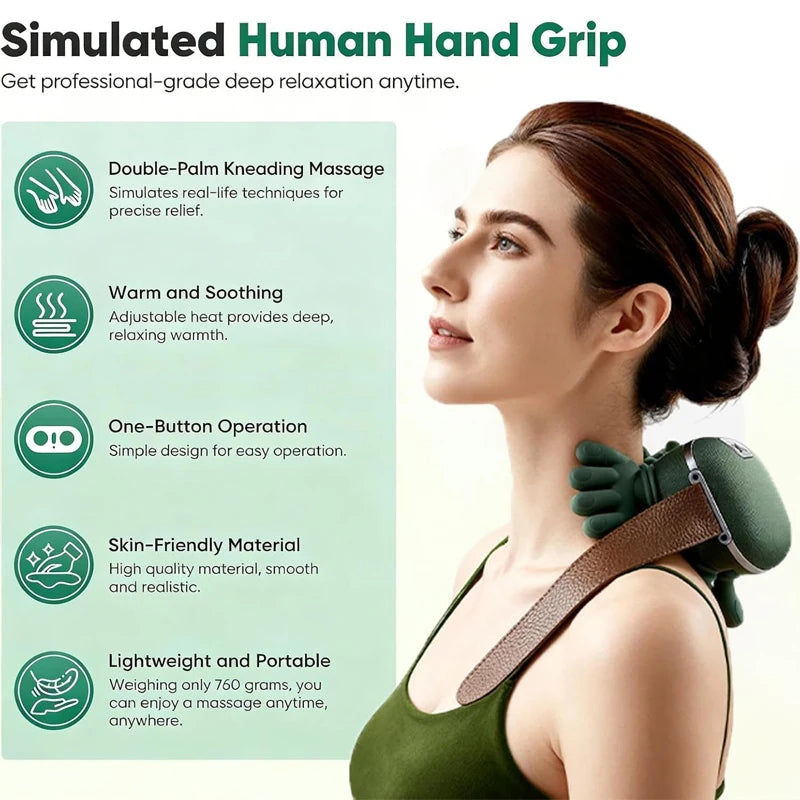 Neck Shoulder Massager, Shiatsu Massage Pillow Heat, Wireless Portable Rechargeable for Knots, Home Office Travel Gift Mom Dad