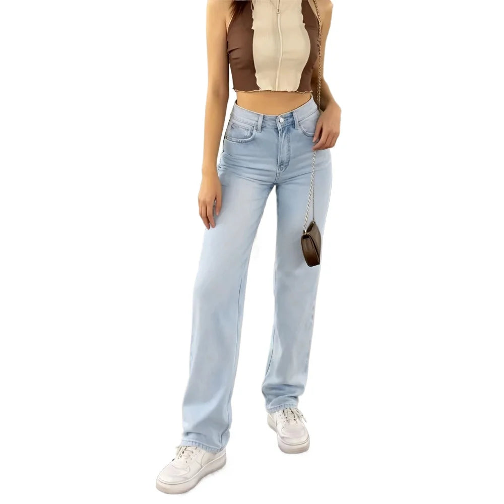 Women's High Waisted Baggy Jeans Denim Pants Y2K Aesthetic Vintage Design Loose Fit Comfortable Female Daily Casual Clothing