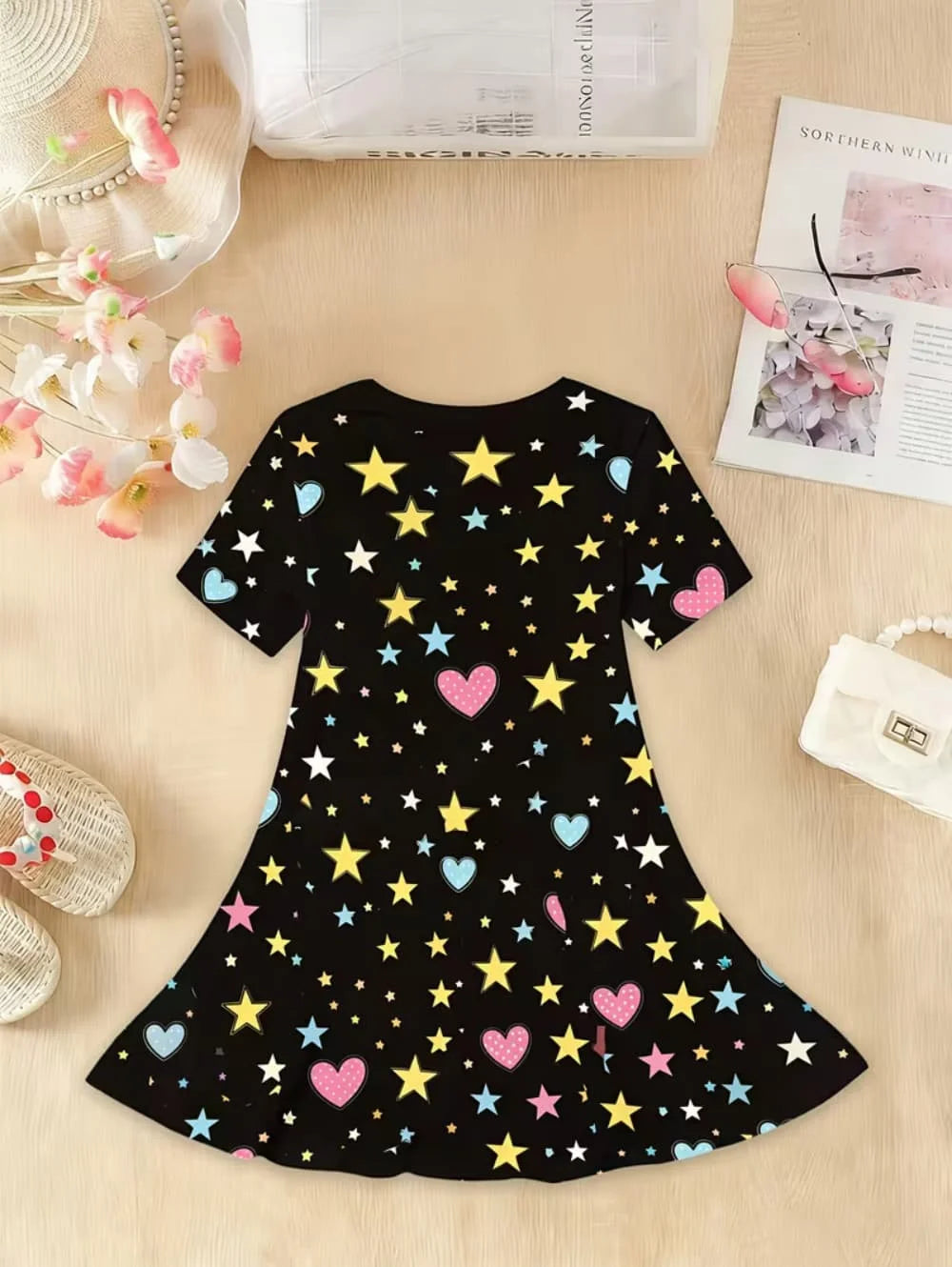 Kpop Cartoon Graphic Dress for Girls Funny Gift for Fan Harajuku Girl Clothes Summer Tops Short Sleeve Dress Children's Clothing