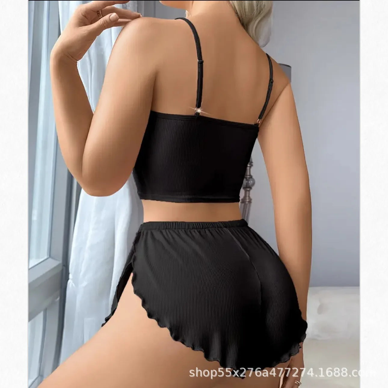 Ladies Pure Color Home Leisure Underwear Set Short Pants Top Thin Material Sleeveless Nightgown Comfortable Homewear Outfits