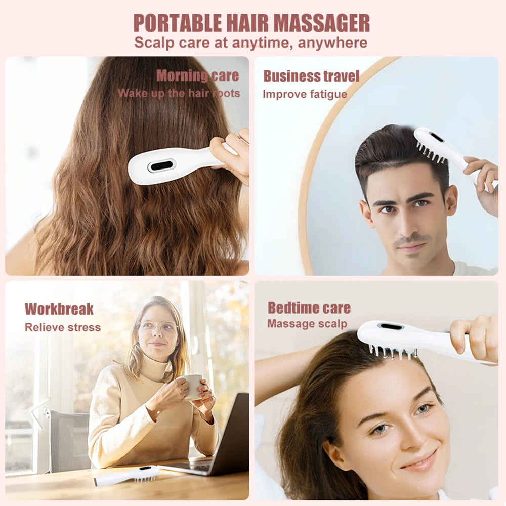 Electric Hair Growth Comb Oil Applicator Red Blue LED Vibration Head Massage Brush Comb EMS Stimulates Scalp Anti-Hair Loss