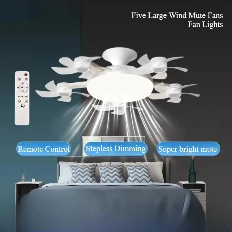 Drone Design Silent Ceiling Fan Light E27 Base Remote Controlled Dimmable 3 Color LED Ceiling Fanlight for Living Room Bedroom