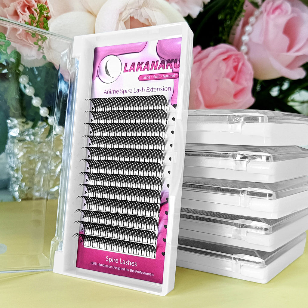 LAKANAKU Narrow Spire Eyelashes Extension Anime Lashes Spire Clusters Manga Style Feather Lightweight Premade Fans Extension