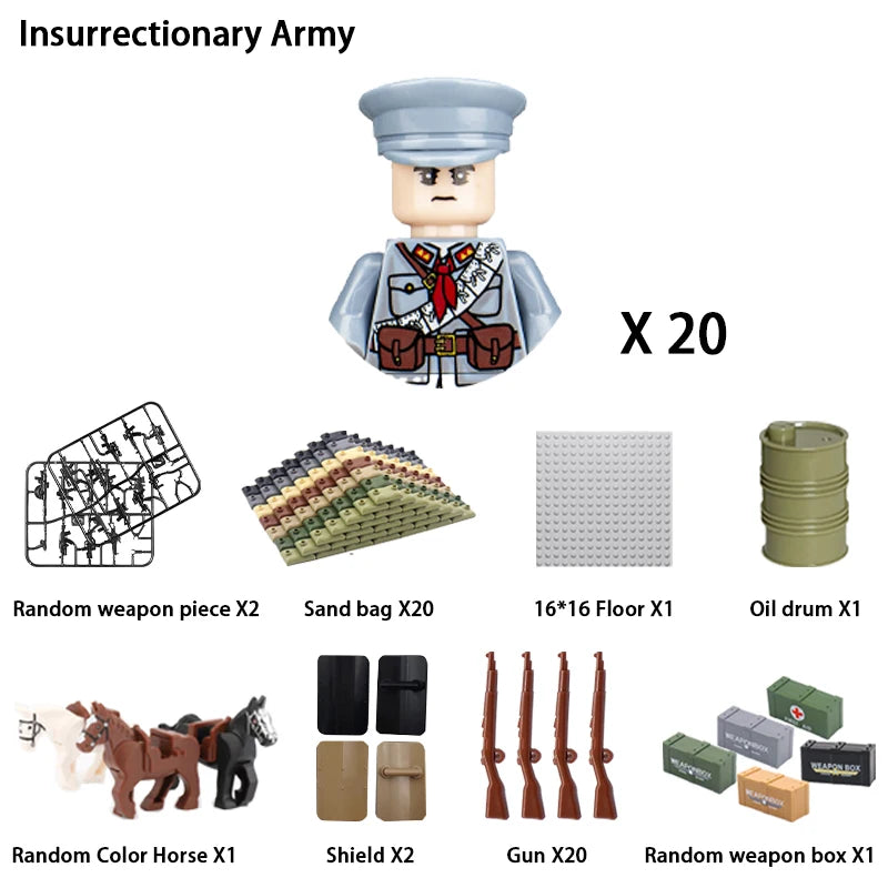 WWII Infantry Military Soldier War National Army Mini Gun Weapon Models Building Blocks Building Blocks Toys for Kids