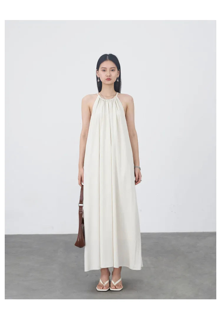 CHIC VEN Women Halter Dress A Line Solid Loose Casual Lace Up Black Sleeveless Holiday Female Long Dress Pullover Summer 2026