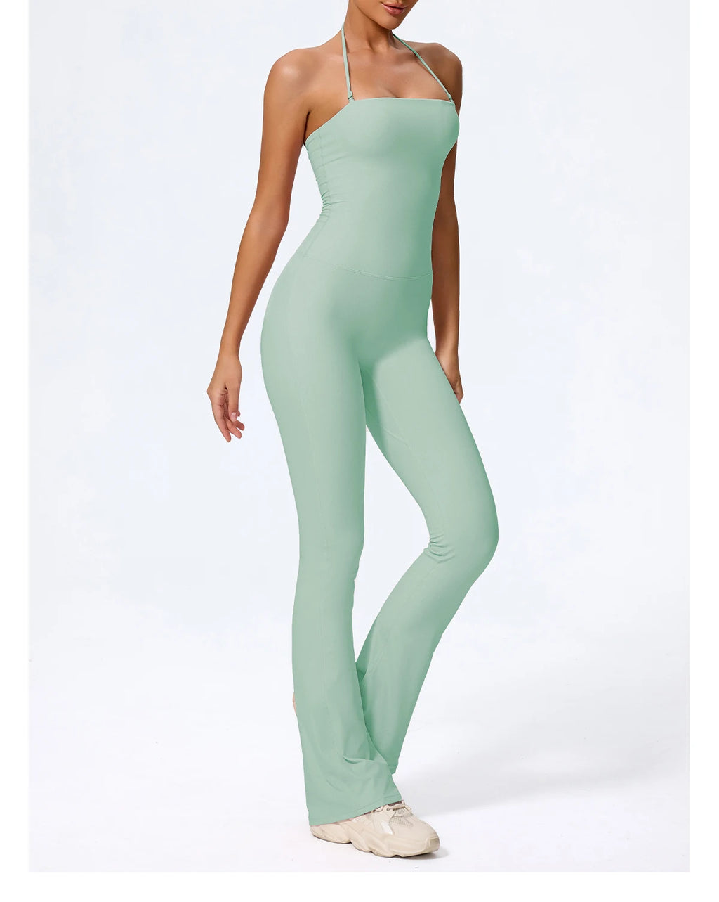 New Summer Women Sleeveless Yoga Jumpsuit Female Gym Flared Overalls Neck-hanging Backless Sportswear Sport Outfit For Woman