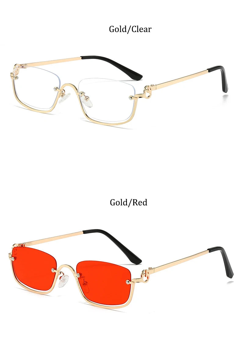 Half Frame Square Sunglasses for women Luxury Brand Small Metal Retro Rectangle Black Sun Glasses Woman Fashion Eyewear