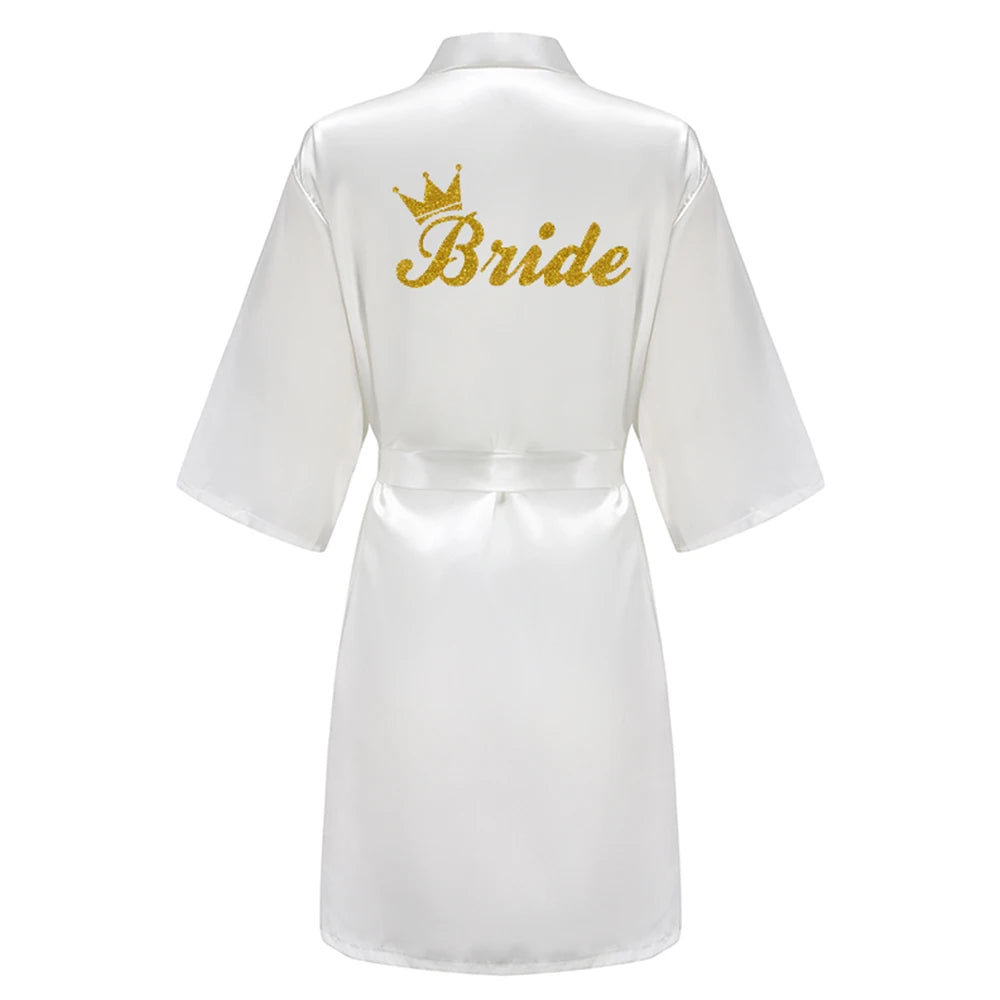 Rose Gold Satin Team Bride Bridesmaid Robe Wedding Bathrobe Gown Women Dressing Sleepwear Mother Maid of Honor Kimono