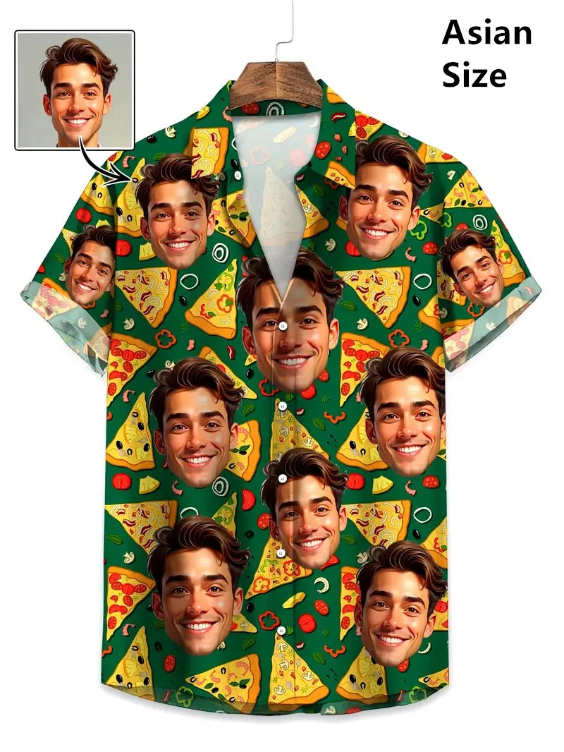 Face Photo Beer Shirts For Men Clothing Custom 3D Print Hawaii Beach Shirt Y2k Top 90s Vintage Clothes Lapel Short Sleeve Blouse