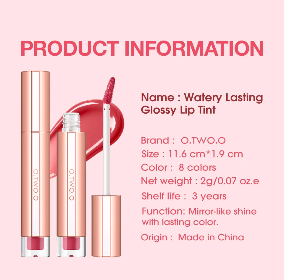 O.TWO.O Liquid Lip Gloss Lipstick Glossy Finish High-Shine Long Lasting Moisturize Non-Stick Glassy Lips Glossy Lip Stain Makeup